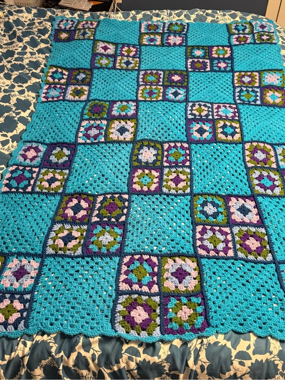 Vintage Handmade Granny Square Crochet Blanket